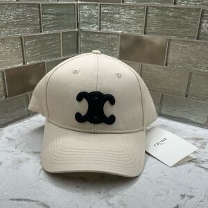 Women’s Celine Designer Beige Cap with Black Emblem